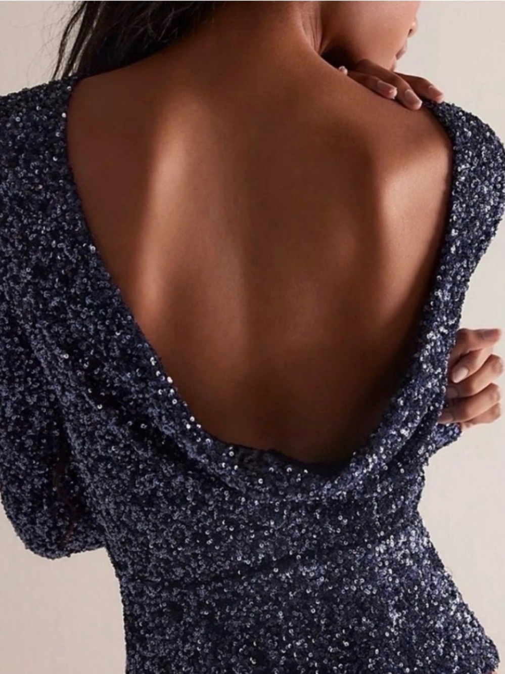 Free People | Women's Navy Blue Leading The Way Sequin Long-Sleeve Top Size XS - Picture 3 of 16